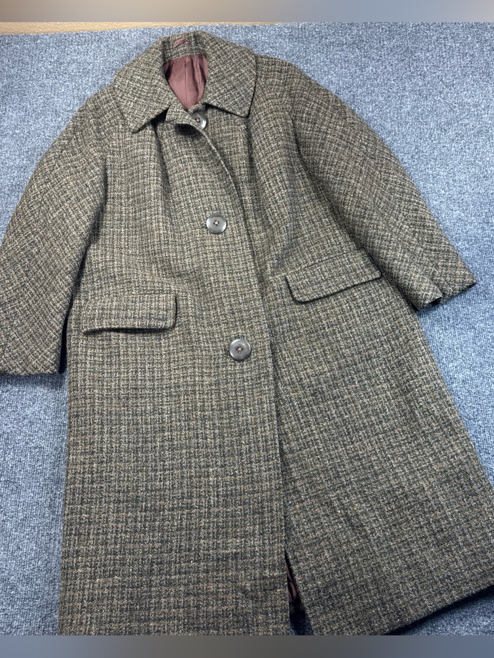 Vintage Harris Tweed 1960’s Scottish Wool Overcoat Women’s 14 *Read*
